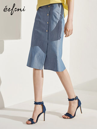 伊芙丽2018新款韩版裙子女夏中长修身气质A字