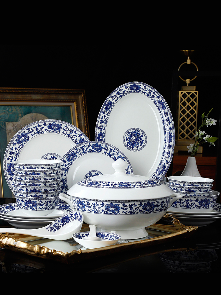 Dishes suit household jingdezhen ceramic ipads China tableware Chinese high - end Dishes chopsticks combination of blue and white porcelain bowl