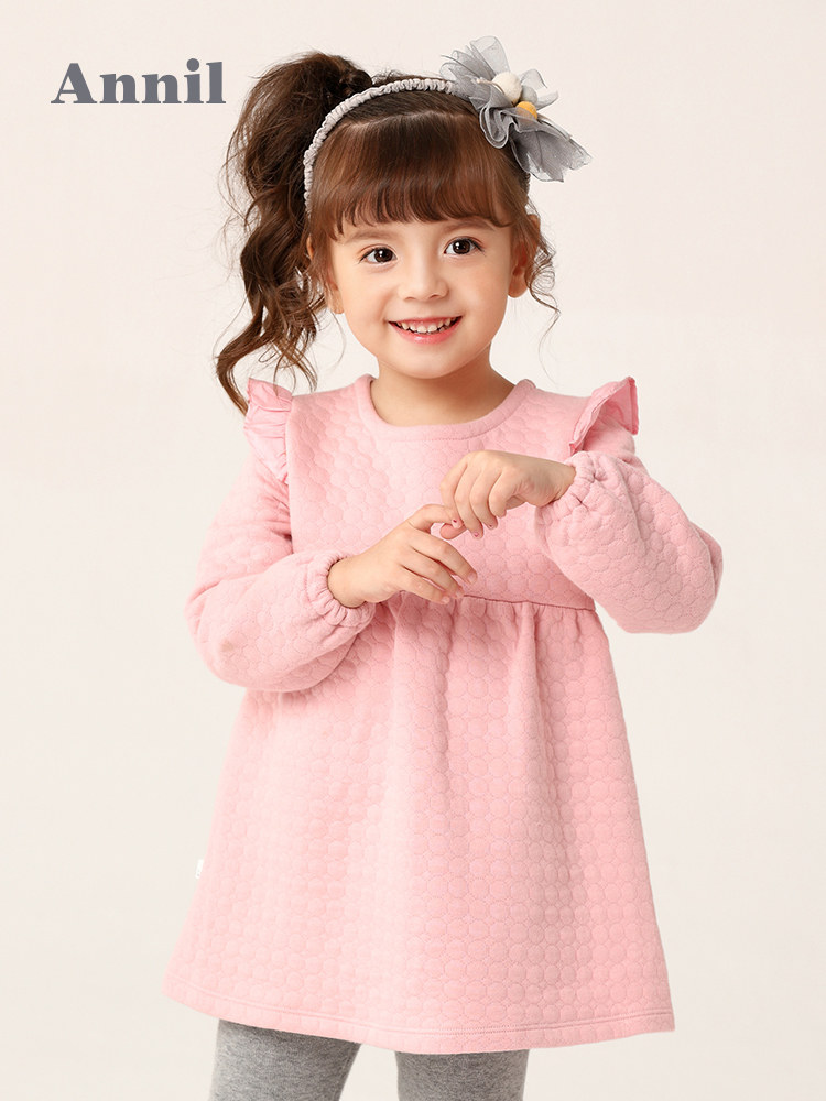 安奈儿 A类安全等级 秋冬夹棉 洋气提花 女童长袖连衣裙 天猫优惠券折后￥65包邮（￥175-110）80~120码4色可选