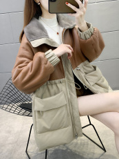 Одежда из меха 皮毛一体水貂毛领海宁皮草外套女羽绒服拼接羊剪绒中长款大衣女冬