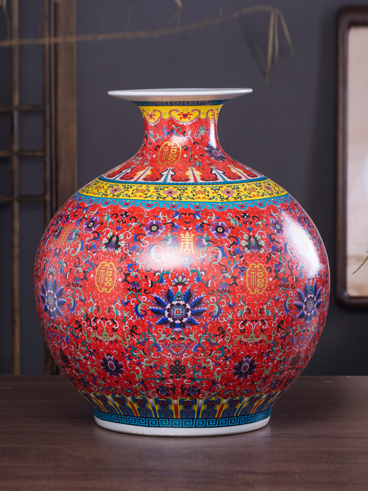 Archaize of jingdezhen ceramics colored enamel vase flower arranging the sitting room of Chinese style household adornment pomegranate bottles of furnishing articles