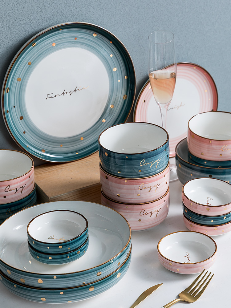 Dishes suit Nordic creative move household light key-2 luxury ceramic bowl chopsticks Dishes delicate.net red tableware ins couples