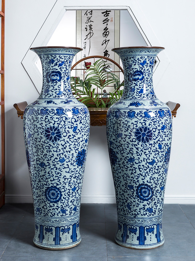 Large antique hand - made of blue and white porcelain vase furnishing articles Chinese jingdezhen ceramics to heavy Large sitting room ground decoration