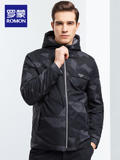 Пуховик мужской 罗蒙羽绒服男士冬季时尚休闲保暖迷彩羽绒服中青年两面穿短款外套