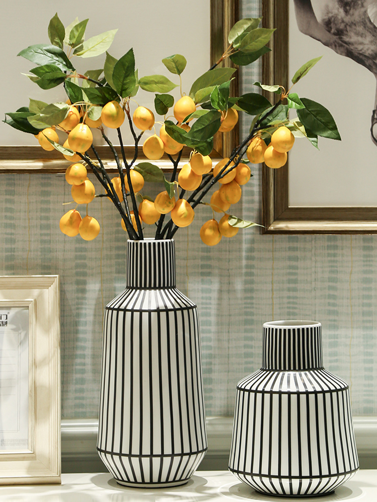 Nordic, black and white color matching stripe ceramic vase example room flower arranging furnishing articles creative contracted hydroponic flowers ornament