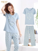 Pabangu bông đồ ngủ phụ nữ mùa xuân và mùa hè bảy điểm tay áo nhà quần áo cotton mùa hè Hàn Quốc phiên bản có thể được đeo bên ngoài dịch vụ nhà ngắn đồ bộ kiểu đẹp