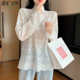 Кружевной шелковый осенний модный шифоновый базовый приятный телу лонгслив, коллекция 2021, в западном стиле