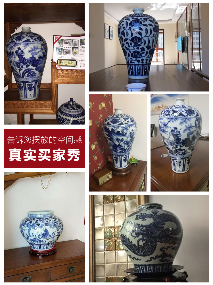 Chinese style household furnishing articles archaize yuan blue and white porcelain of jingdezhen ceramics guiguzi vase flower arrangement sitting room adornment