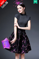 Женское платье 奈昕定制 28004 new 欧美气质dresses新款毛衣拼接印花连衣裙时尚