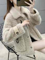 Одежда из меха 2020新羊剪绒大衣女皮带扣海宁皮草颗粒绒外套女复合皮毛一体短款