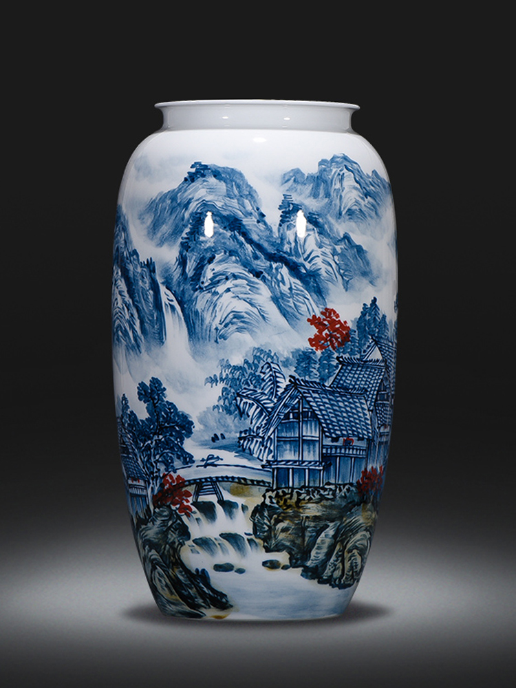 Jingdezhen ceramics hand blue and white porcelain vases, famous master ikebana furnishing articles of new Chinese style living room decorations