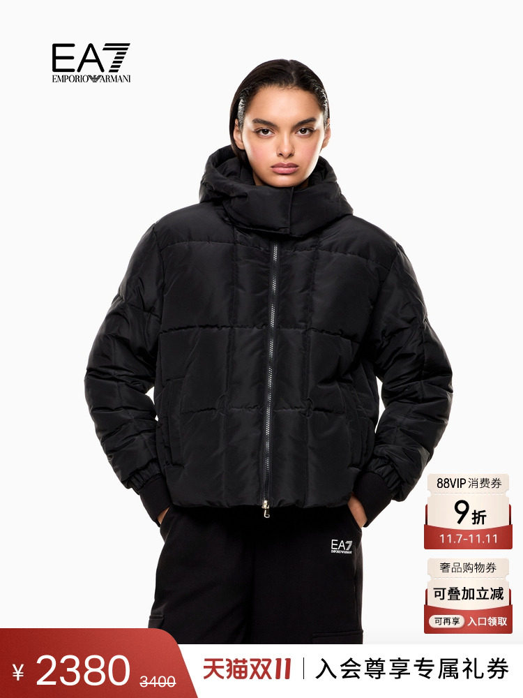 EMPORIO ARMANI/阿玛尼EA7/秋冬新款女短款加厚连帽面包棉服外套