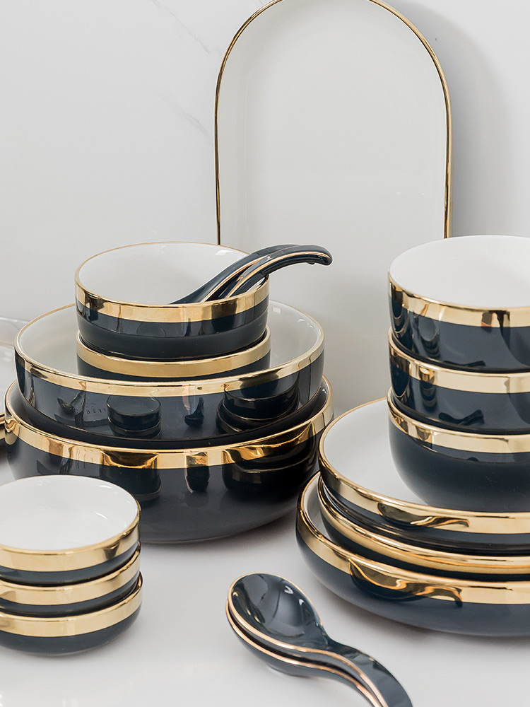 Dishes suit household creative Dishes chopsticks Nordic web celebrity ins move ceramic light wind key-2 luxury emerald tableware