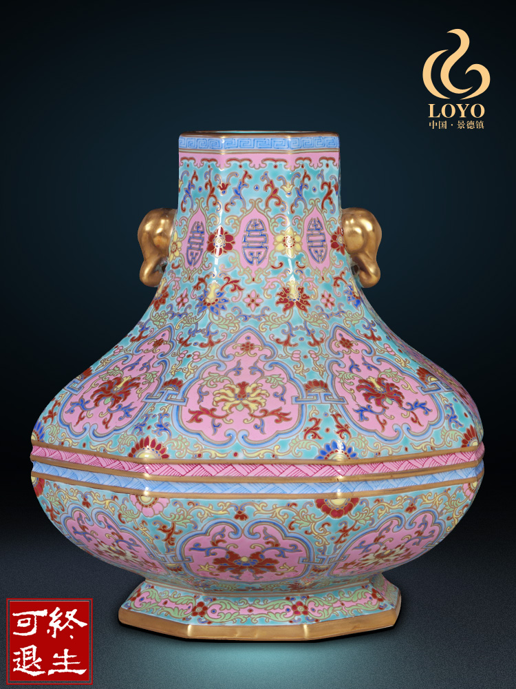 Jingdezhen ceramics imitation the qing qianlong pastel heavy abnormity vases, Chinese style living room decorations furnishing articles rich ancient frame