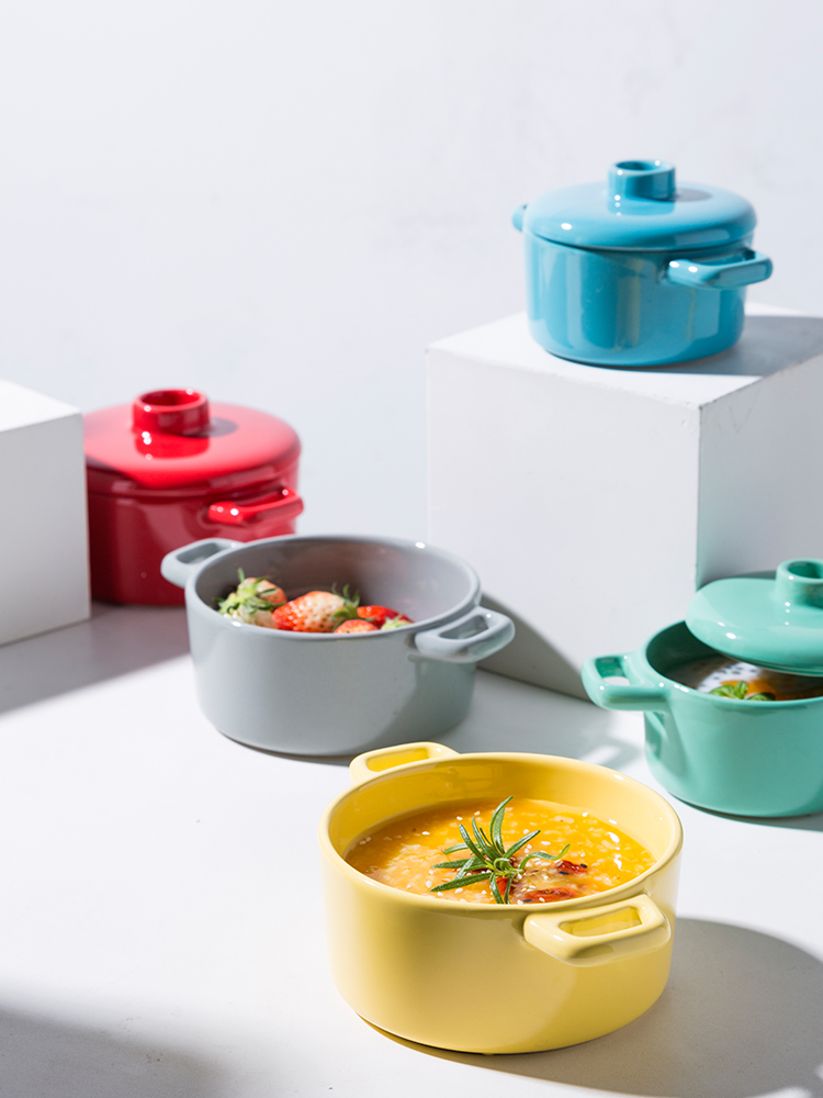 Soup bowl five - color domestic high temperature resistant ceramic tableware dessert bowl assist food, steamed egg stew roast bowl bowl with cover rainbow such use
