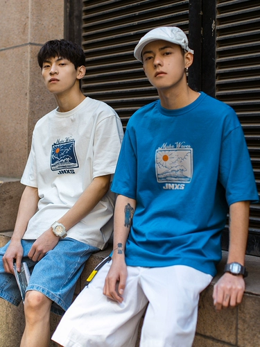 江南先生 Tide, оригинальная японская летняя одежда, трендовая футболка с коротким рукавом, круглый воротник, в корейском стиле