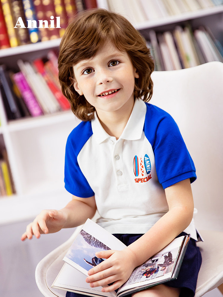 安奈儿 19年夏季新款  珠地棉 中大男童短袖POLO衫 天猫优惠券折后￥59包邮（￥69-10）110~170码4色可选
