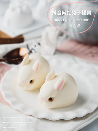 6连抖音网红3D立体兔子布丁模具慕斯硅胶卡通
