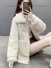 Одежда из меха 海宁皮毛一体机车外套显瘦羊羔毛真皮女短款羊剪绒女装皮草大衣冬