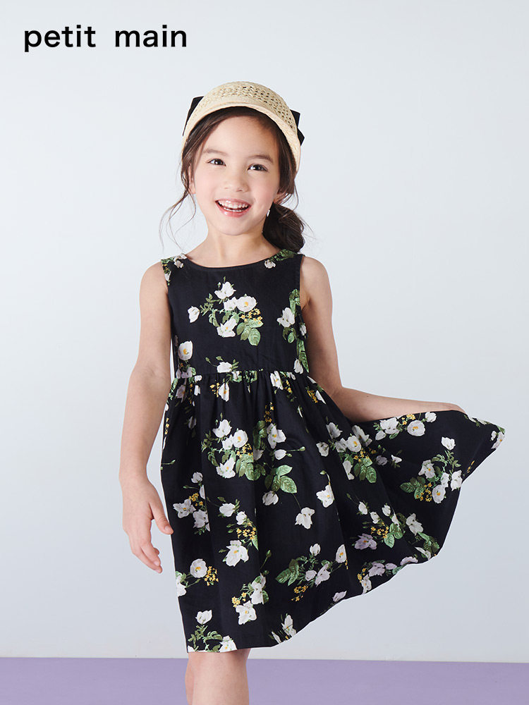 日本人气童装 A类安全等级 petitmain 纯棉 女童花朵无袖连衣裙 双重优惠折后¥69包邮 80~130码2色可选