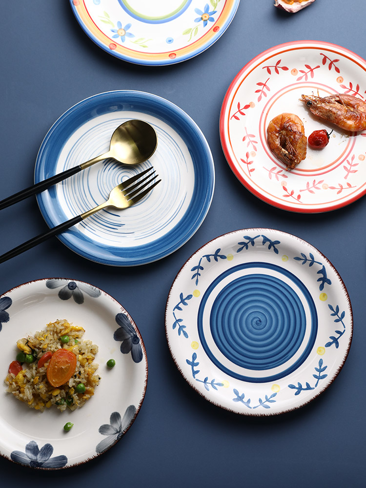 Northern wind plate plate suit combination dishes household individuality creative Japanese ceramic dinner plate tableware for breakfast