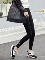 Amii tối giản quần chic chic quần legging nữ 2019 Xia Xin Xian cẩu thêu bút chì quần kéo dài chín quần - Quần tây thường quần ống rộng nữ