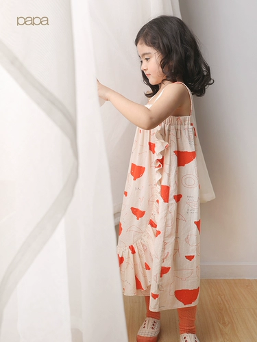 Хлопковое летнее платье для девочек, тонкая дышащая юбка, платье-комбинация для отдыха, 1-5 лет