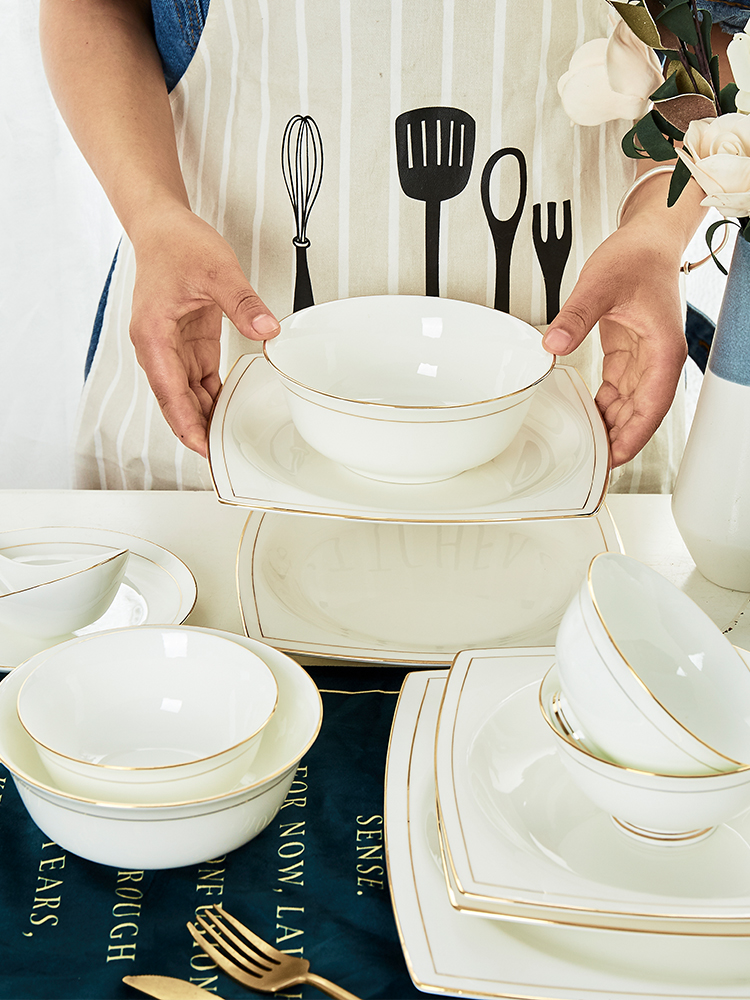 Plate suit move European - style abnormity square bowl dish dish dish hand paint club reception cutlery set home