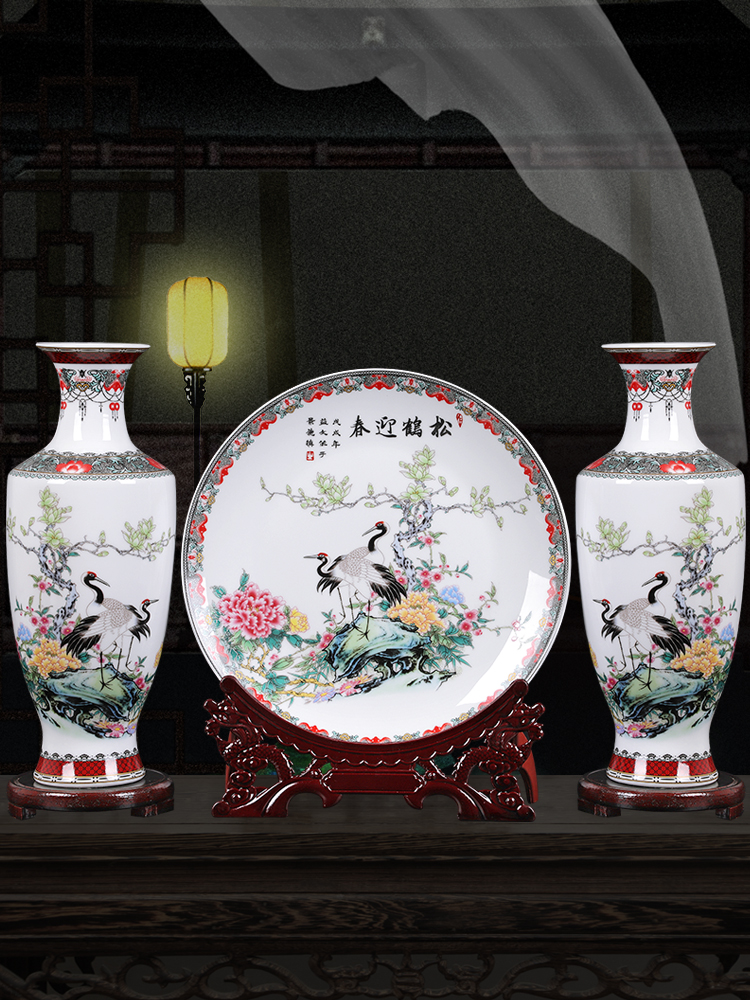 Ceramic vase three-piece furnishing articles sitting room of Chinese style household office flower arranging, jingdezhen decorations arts and crafts