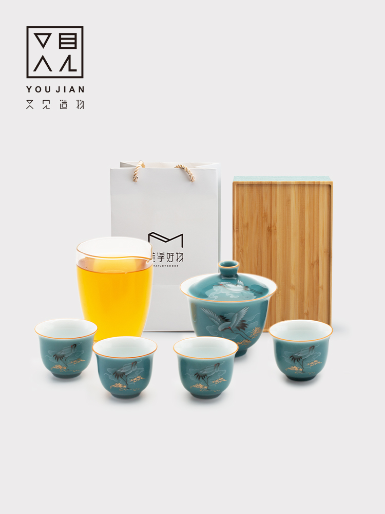Tureen suit kung fu tea set ceramic home only three bowl contracted small Chinese large cups tea tea