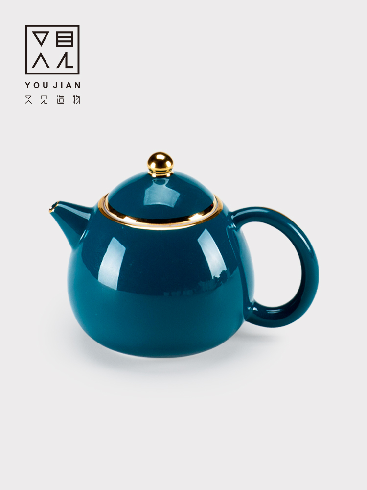 The wind and see The see colour of creation palace checking ceramic teapot small household contracted kung fu tea set filter single pot