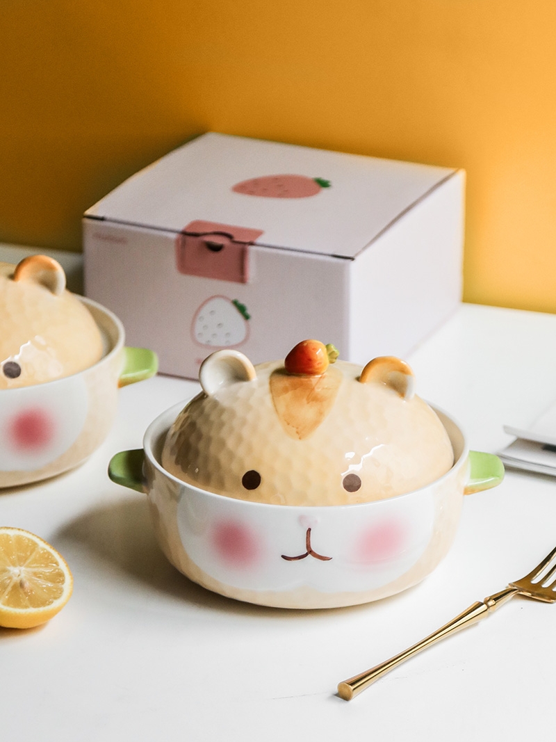 Hamster mercifully rainbow such always express cartoon young girl heart bowl of creative students dormitory ears with cover ceramic li riceses leave