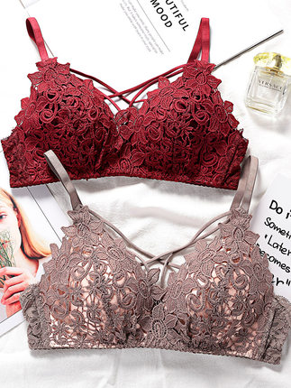 内衣女无钢圈薄款性感蕾丝文胸套装三角杯聚拢