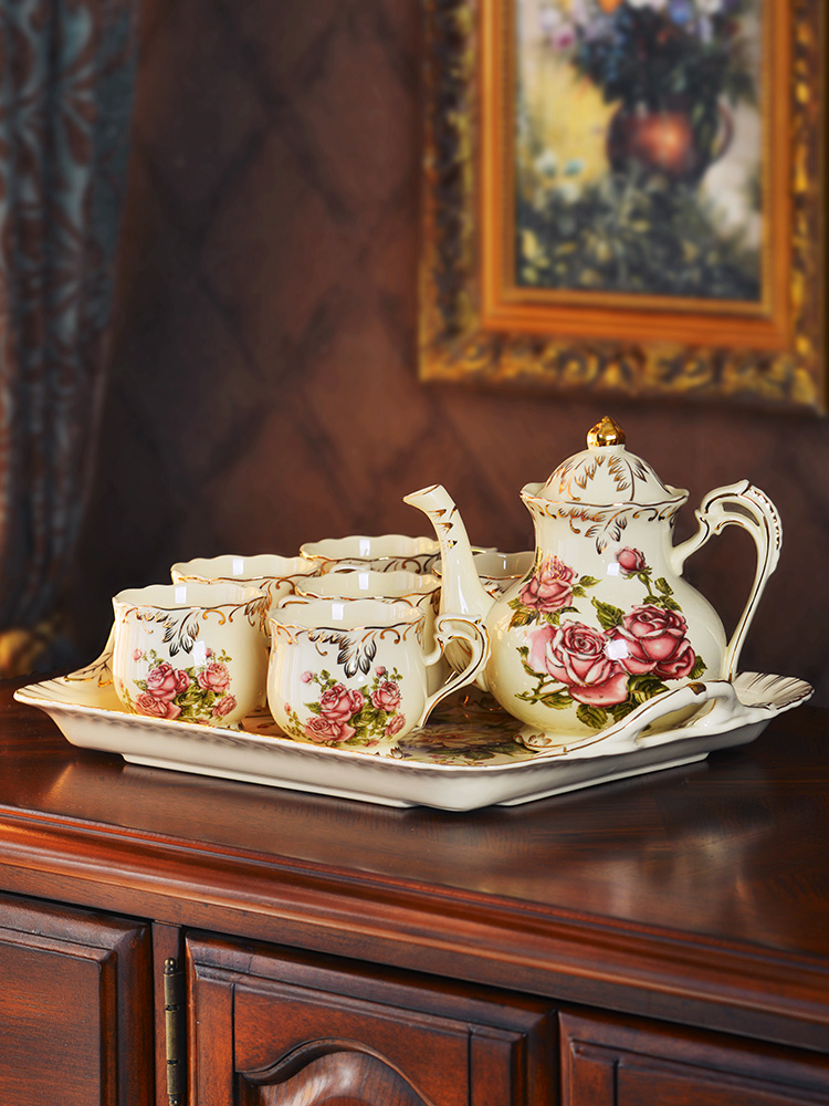 Coffee cup suit sets of household ceramics elegant move of a complete set of simple retro Coffee cups and saucers small European - style key-2 luxury