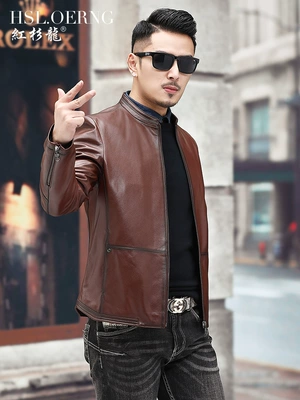 2019 mới ngắn cổ áo khoác áo khoác Hained men da bình thường da nam lớp đầu tiên da bê - Quần áo lông thú áo choàng nam Quần áo lông thú