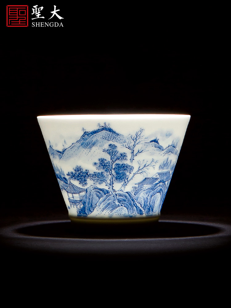 St the ceramic kung fu tea master cup hand - made jingdezhen blue and white landscape perfectly playable cup tea sample tea cup by hand