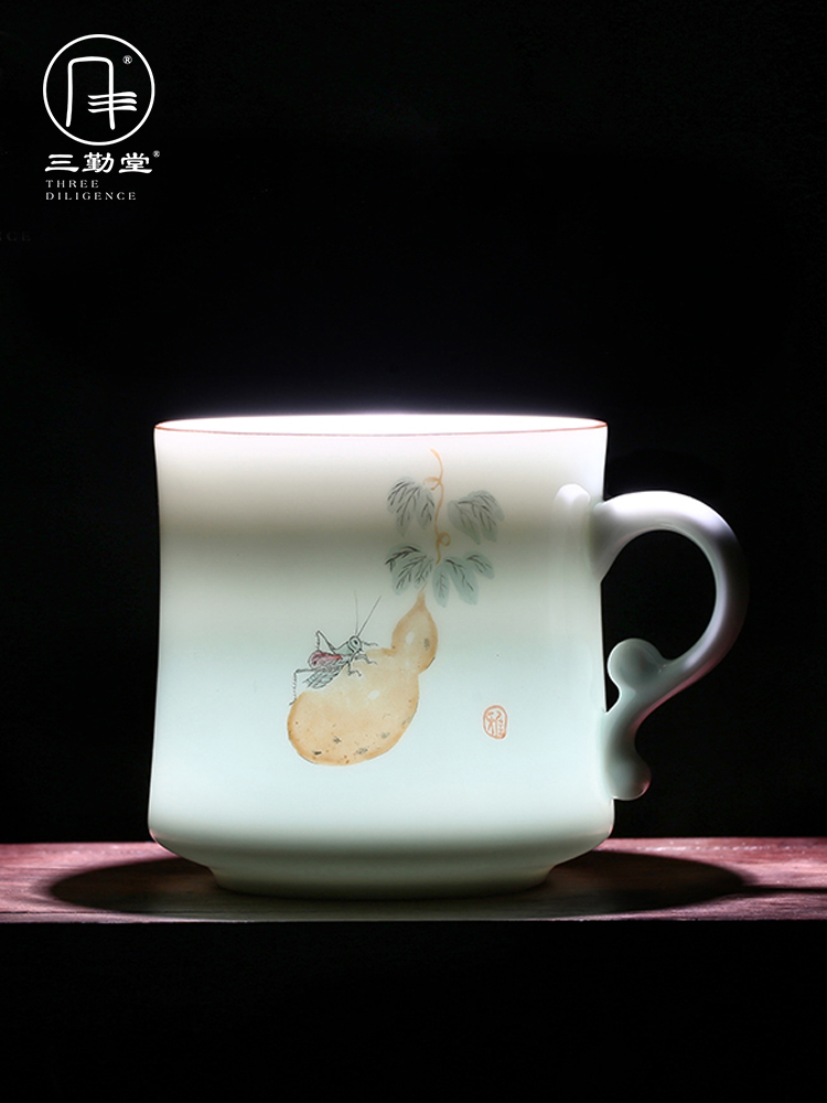 Three frequently hall office cup of jingdezhen ceramic cups with cover tea hand - made glass tea cup S61016 the meeting