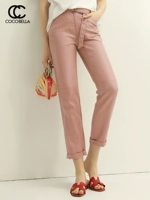 COCOBELLA thời trang màu hồng chân quần lanh có phụ nữ với thắt lưng thoải mái quần âu PT601 - Khởi động cắt quần jean rách nữ