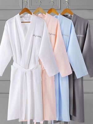 Năm sao khách sạn áo choàng tắm nữ mùa hè cotton mỏng đoạn robe nam cotton mùa hè waffle thấm áo choàng tắm bộ pijama lụa Night Robe