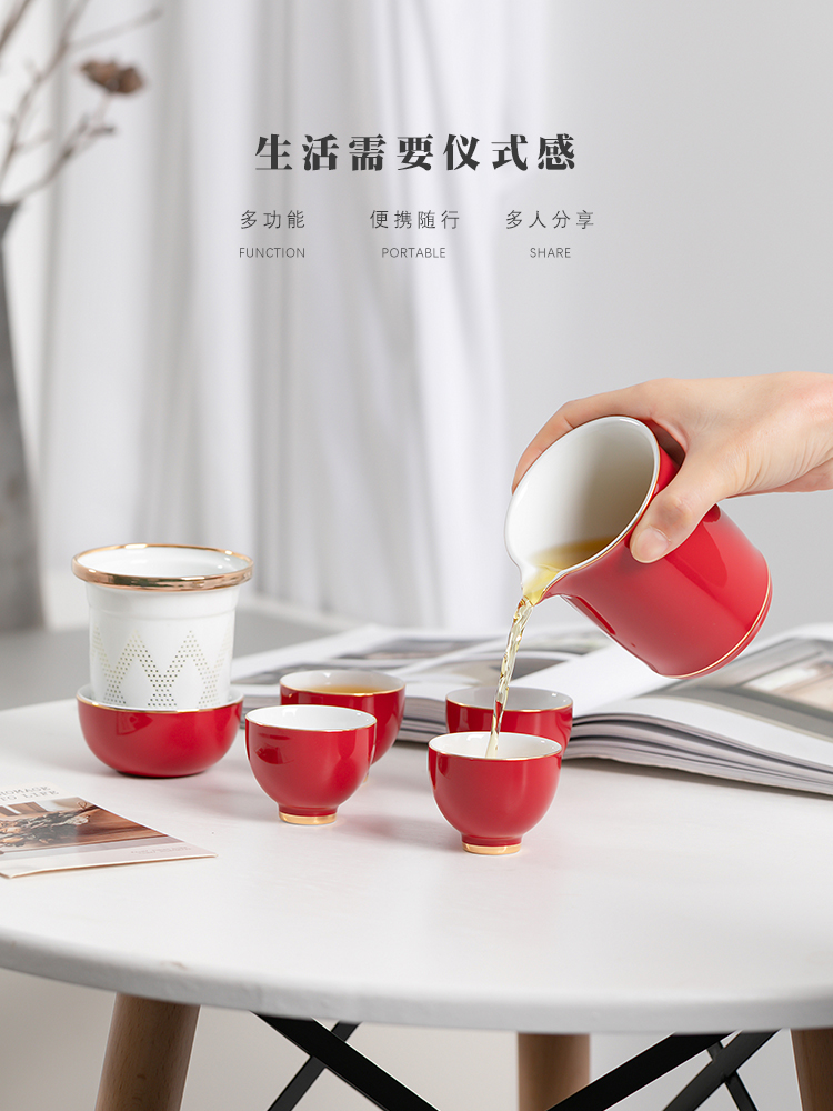 Portable crack glass ceramic pot of five cups to receive a bag travel teapot household kung fu tea set small suit
