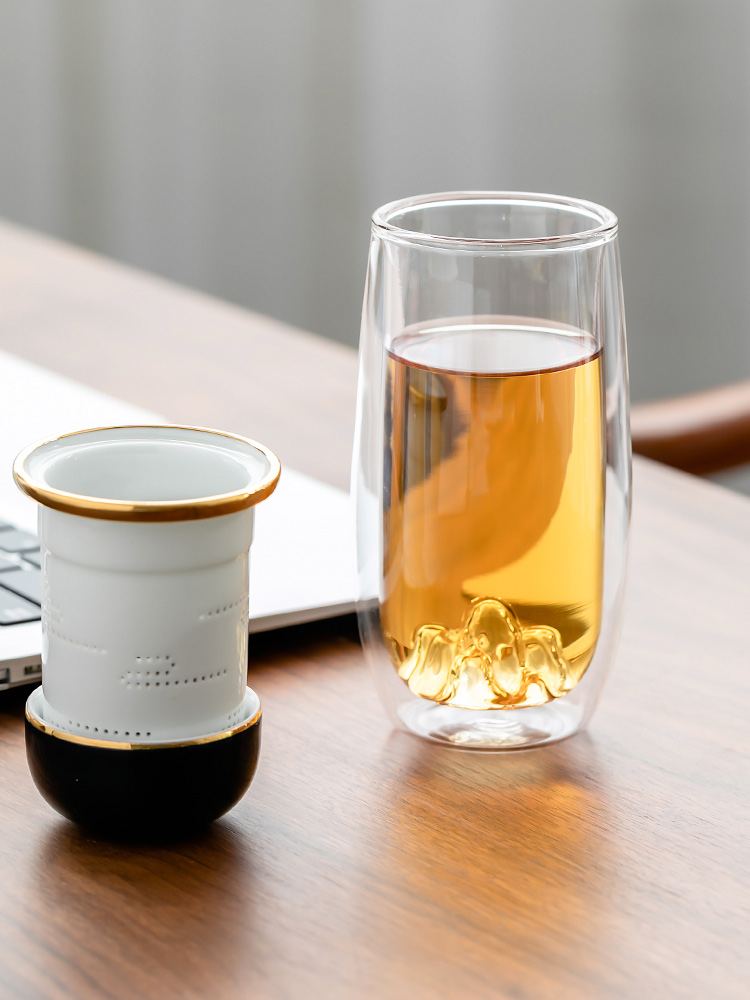 Creative mountains ceramic crack cup double insulated glass tea set home office office tea cup tea separation