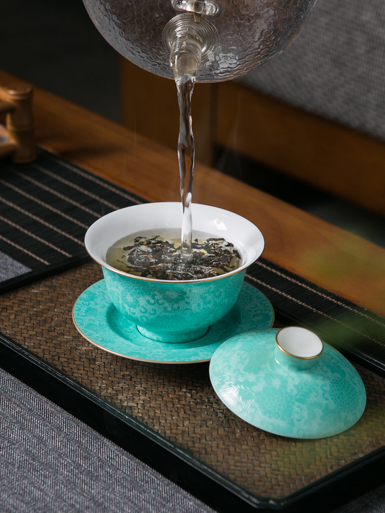 Only three tureen ceramic is not a single large tea tea bowl kunfu tea cups heat - resistant tureen cup by hand