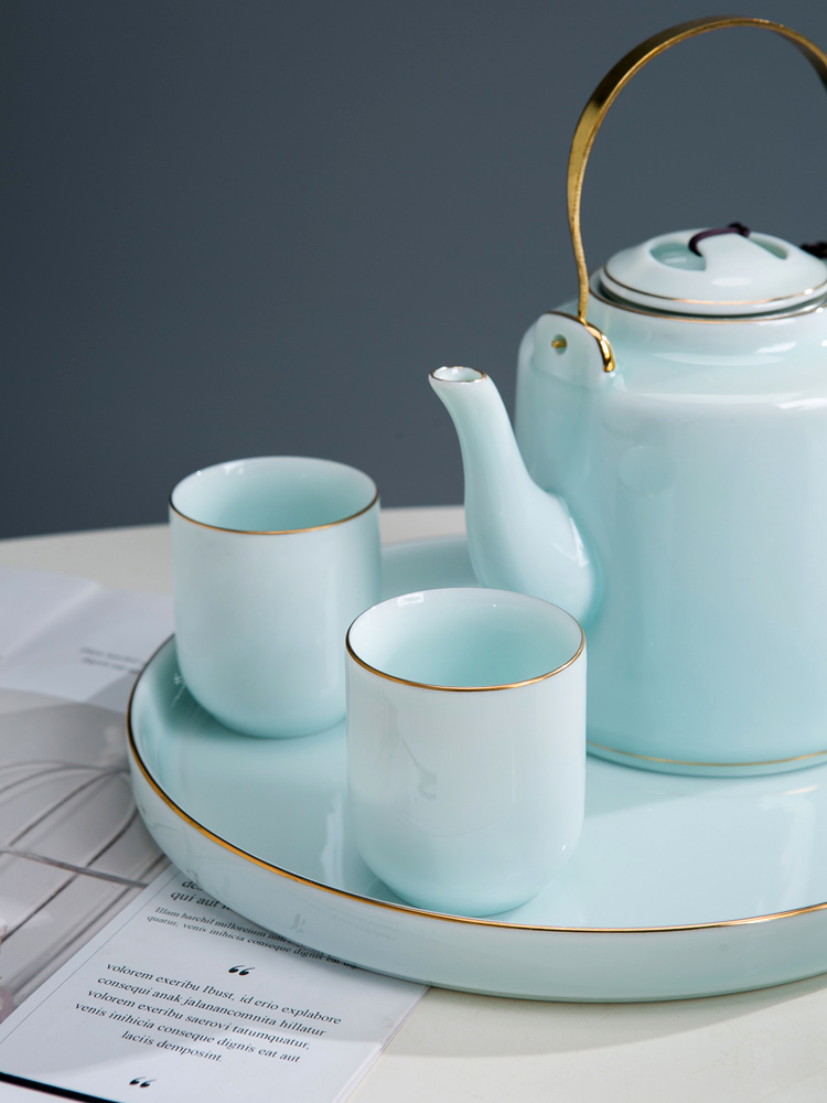 Jingdezhen ceramic tea set a visitor household contracted large celadon girder pot of tea tea tray teapot