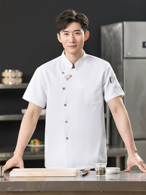 Nhà hàng khách sạn mùa hè đầu bếp cao cấp bếp nhà hàng áo liền quần nam ngắn tay thoáng khí phần mỏng phục vụ quần áo ngắn tay áo bếp đồng phục bếp đẹp 