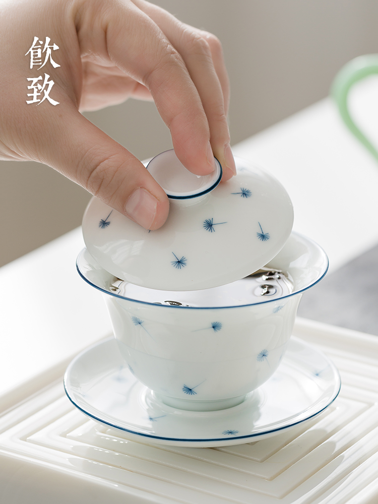 Ultimately responds only white porcelain sweet white trumpet three tureen tea cups to jingdezhen hand - made prevent hot work thin body of blue and white porcelain tea set