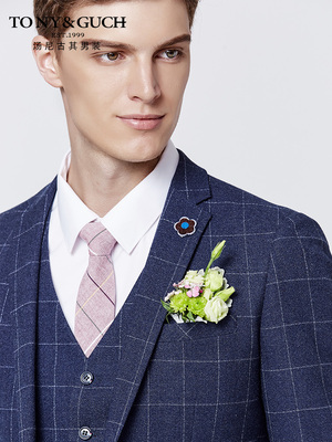Bộ đồ vest nam ba mảnh chú rể váy cưới Anh gió Slim Kẻ sọc thanh niên phù hợp với đám cưới - Suit phù hợp áo khoác blazer nam Suit phù hợp