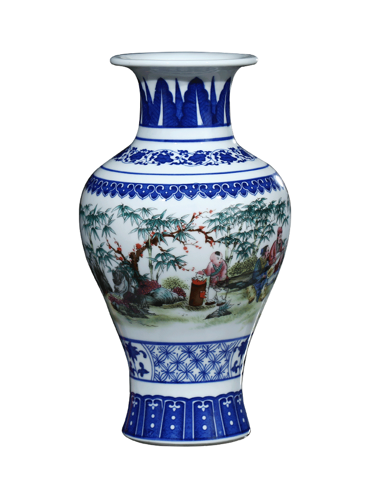 Jingdezhen ceramic furnishing articles antique blue and white porcelain vases, flower arrangement is lucky bamboo home sitting room TV ark, adornment