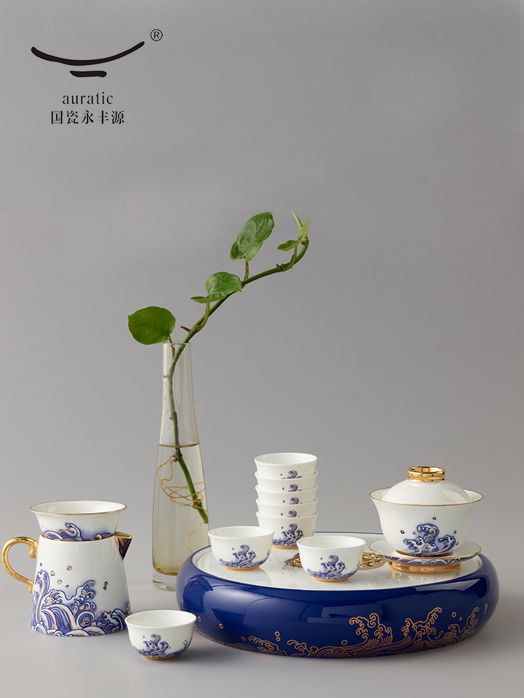 The porcelain Mr Yongfeng source porcelain sea pearl 18 head ceramic kung fu tea set tureen cup pot dish