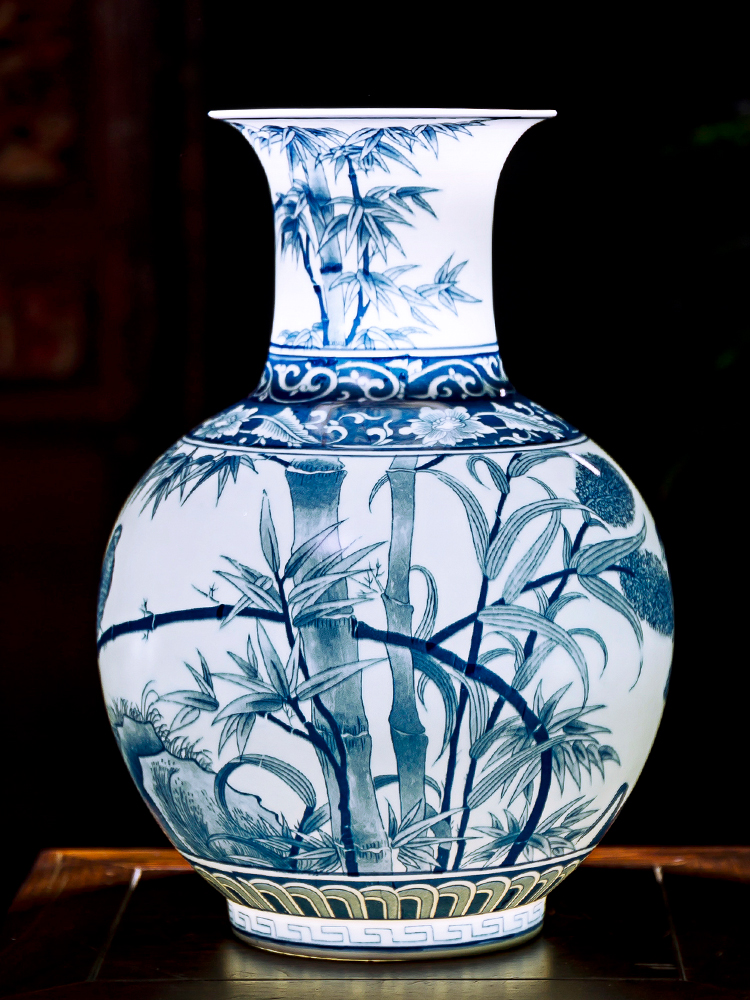 Blue and white porcelain of jingdezhen ceramics landscape painting of flowers and thin foetus vases, flower arrangement sitting room adornment of Chinese style household furnishing articles