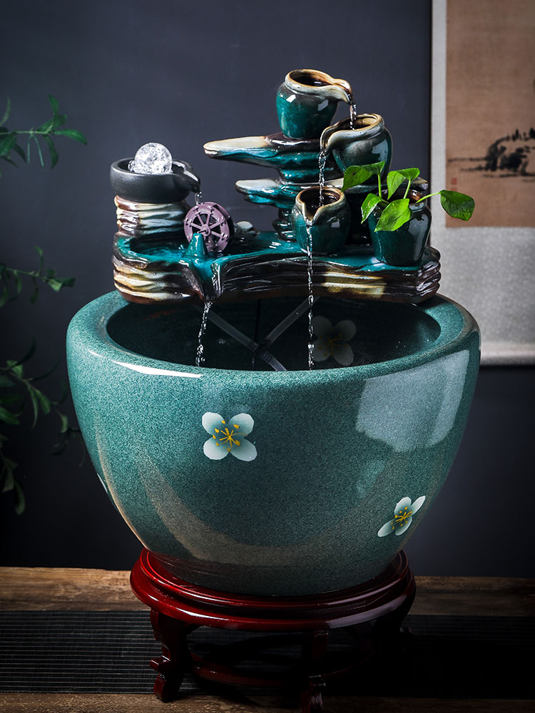 Ceramic tank sitting room ground loop water tank large furnishing articles balcony garden lotus fish bowl